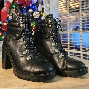 EUC G by Guess Jollyn Block Heel Booties Black Leather 3inch heels 8